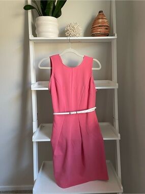 LOFT Hot Pink Sheath Dress with White Belt